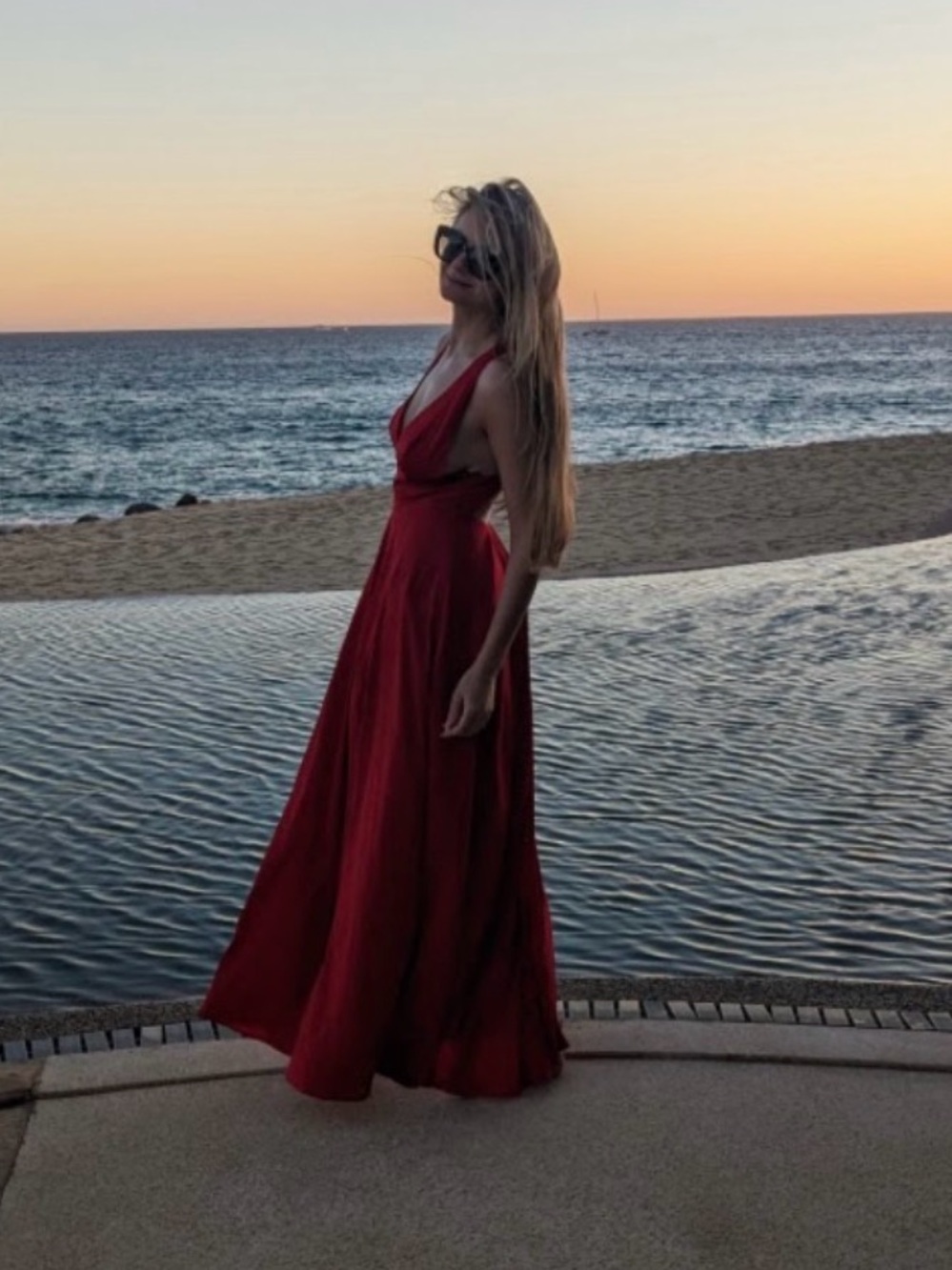 Red V-Neck Sleeveless Maxi Dress